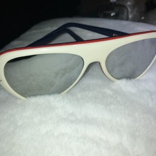 Vintage 1970s  Style Eyes  White Blue Red Mirrored Lenses Ski Sunglasses