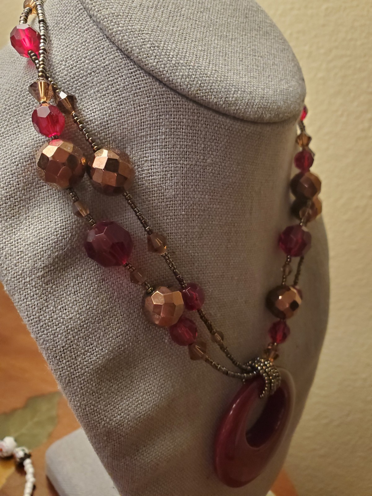 Modern Ruby Red Beadee Pendant Necklsce Glass - image 3