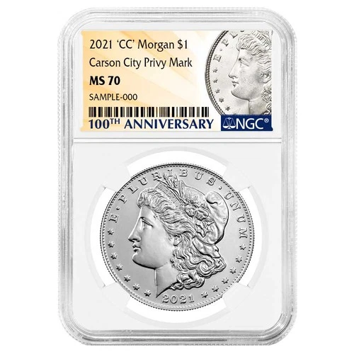 2021 $1 Morgan Silver Dollar "CC" Privy Mark NGC MS70 100th Anniversary Label