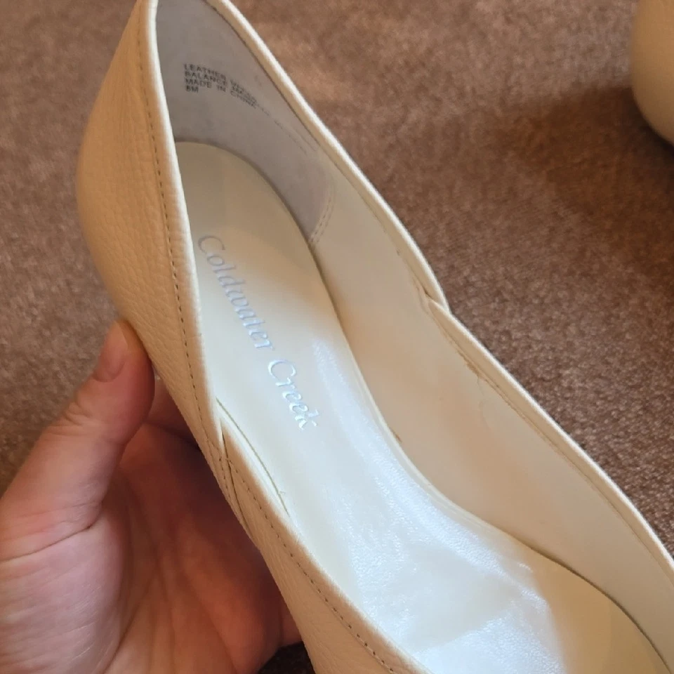 Coldwater Creek Mujer Cuero Crema Plano Puntera Cuadrada Talla 8 Foto 3 de 4