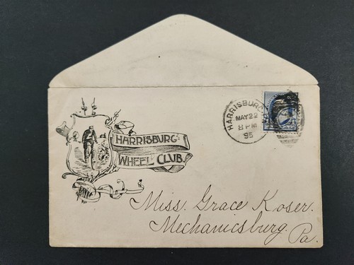 1895 antique HARRISBURG WHEEL CLUB empty envelope HIGH WHEEL BICYCLE ad