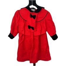 GIRLS ROTHSCHILD WOOL DRESS COAT, SIZE 6 Velvet Trim Bows Union- Made in USA