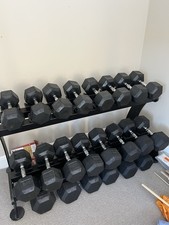 Commercial Heavy Duty Rubber Hex Dumbbells Set, 5-50kg, with Rack