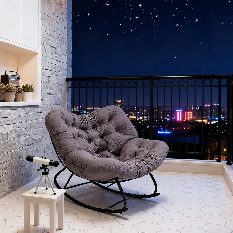 Comfortable Outdoor Indoor Rocking Chair Oversized Hone Patio Wicker Egg Chair - Image 4 of 4