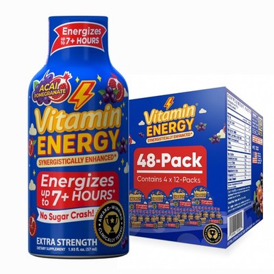 (48 Pack) Vitamin Energy  B12 11,000% Acai Energy Shots, Clinically Proven