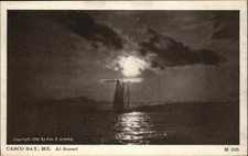 Casco Bay Maine ME Water View Saiboat & Sunset with Clouds 1900s-20s Postcard