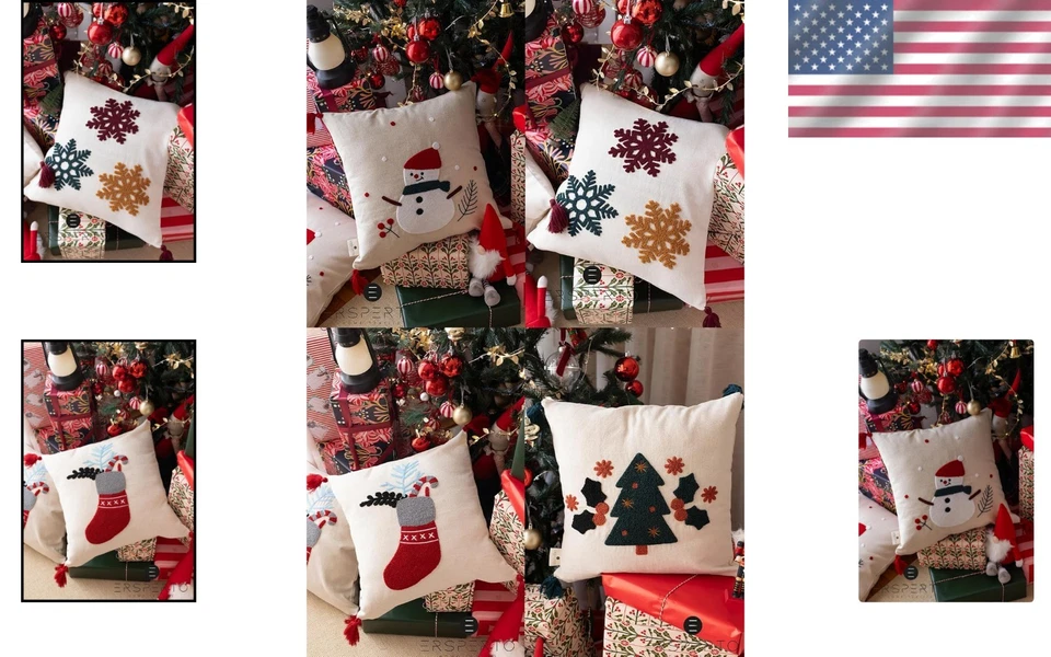 Juego de funda de almohada de aguja perforadora de Navidad de lujo - 4 fundas decorativas 43x43 cm Foto 2 de 4