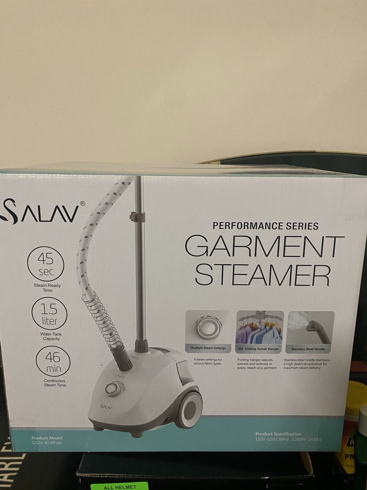 Salav Performance Garment Steamer GS24-BJ White NEW in Box Unopened SS Nozzle