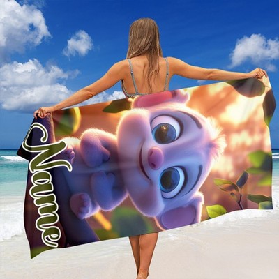 1pc Custom Name Beach Towel, Cute Koala Cartoon Pattern, Super Absorbent & Qui