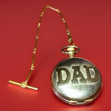 Pre Loved "DAD" Pocket Watch Silver Tone and Gold Tone Works New Battery
