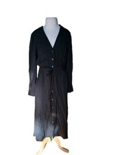 Uniqlo Black Long Sleeve Belted Maxi Capsule Sheat 60s Style Button Up Dress M