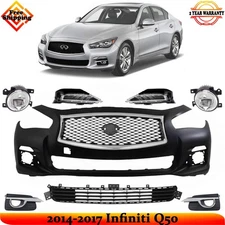 Front Bumper Cover Fascia & Grille Assembly Kit For 2014-2017 Infiniti Q50