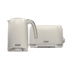 GEEPAS Fluted 2 Slice Bread Toaster & 1.7L Cordless Electric Kettle Set, Cream