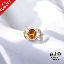 November Citrine Gemstone 925 Sterling Silver Mother Band Statement Ring Jewelry