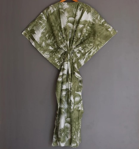 Indian Vintage 100% Cotton Long Beach Maxi Kaftan Dress One Size Caftan Kimono - Picture 3 of 4