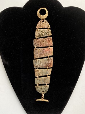 Jane Levy PMC Bronze Bracelet Handmade Organic Fan Coral Impressed Leaf 7.5 