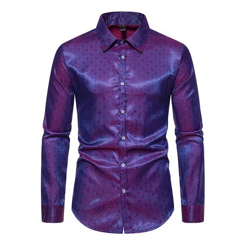 Men's Shirts Long Sleeve New Casual Button Down Dress Shirt Silk Tops - Imagen 18 de 24