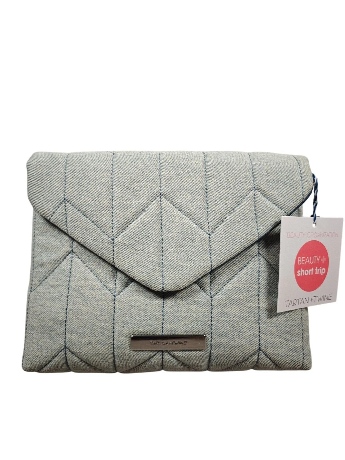 Tartan + Twine Denim Chevron Quilted Beauty Travel Organizer Makeup Bag NEW