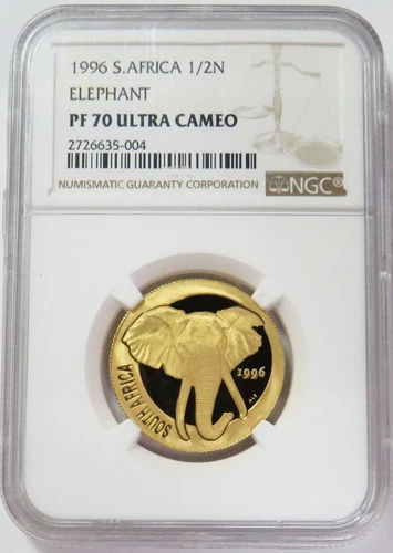 1996 GOLD SOUTH AFRICA 1/2 oz NATURA BIG FIVE ELEPHANT NGC PROOF 70 ULTRA CAMEO