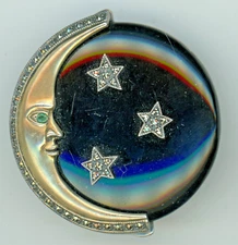 Vintage Sterling Silver Marcasite Black Onyx Cresent Moon & Stars Pin Brooch