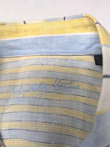 NWT Bugatchi Uomo Linen Shirt Mens XL Multicolor Stripe Button Down Short Sleeve - Bild 8 von 13