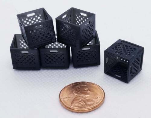 Dollhouse Miniature BLACK Milk Crate / Record Crate - 1:24/Half Scale - Set of 6 - Picture 1 of 2