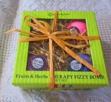 4 Piece Ginger Lily Farms Bath Bomb Gift Set Fruits & Herbs Therapy Fizzy Bomb