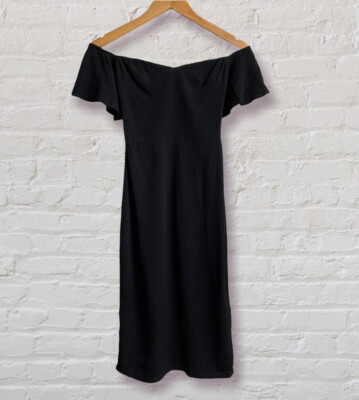 reformation black cocktail dress Reformation Black Slit Midi Dress by Reformation