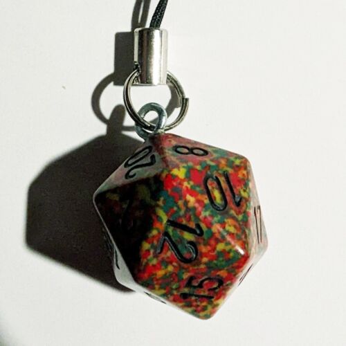 Dice Keychain - d20 CELL PHONE CHARM - Handmade - Picture 1 of 4