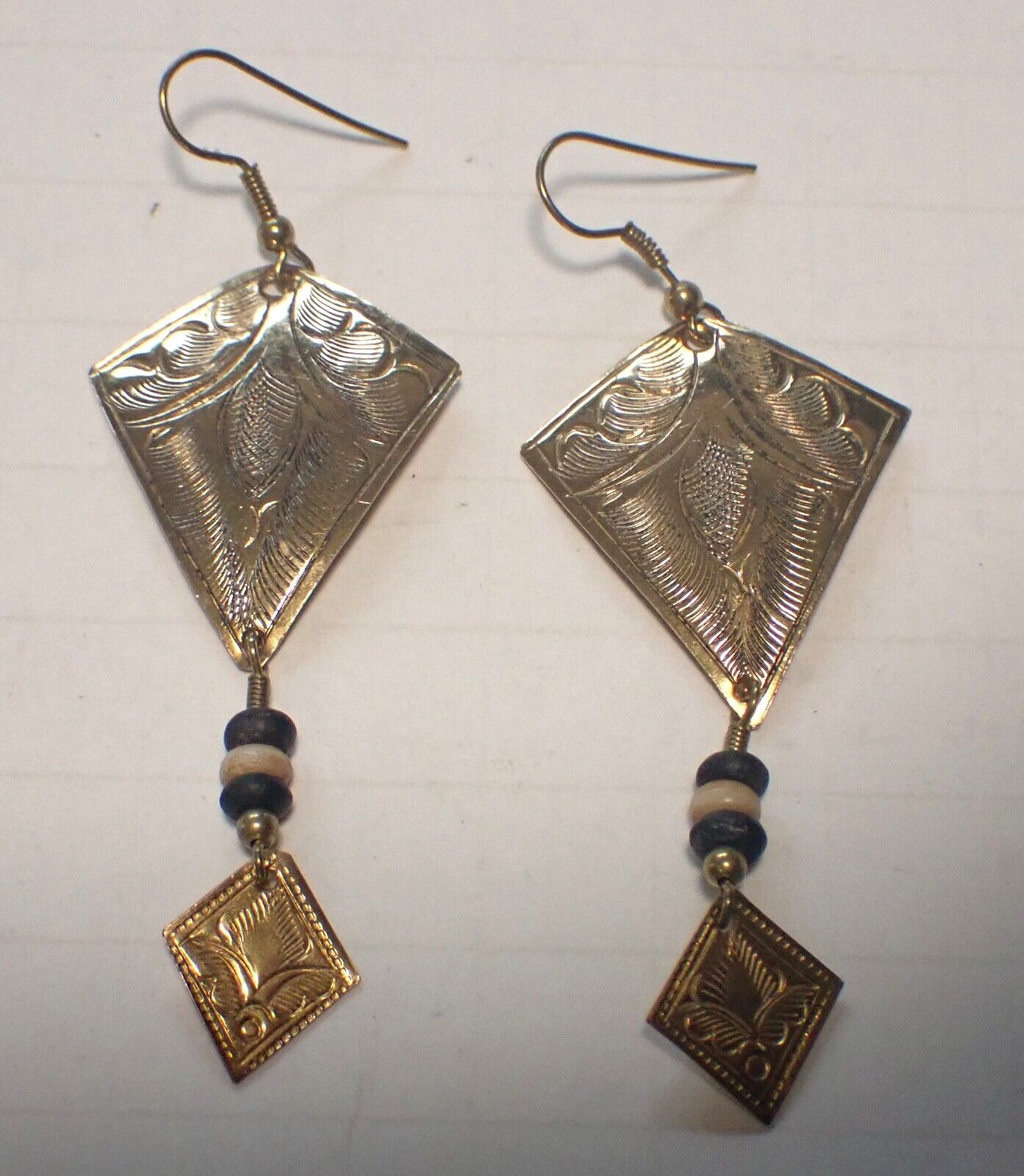 Hill Tribe Brass Drop Earrings Abstract Floral W/… - image 2
