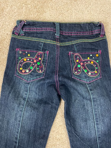 Akdmks Denim Jeans Youth Girls 23x18 Stretch Regular Straight Embroidered Blue - Picture 4 of 17