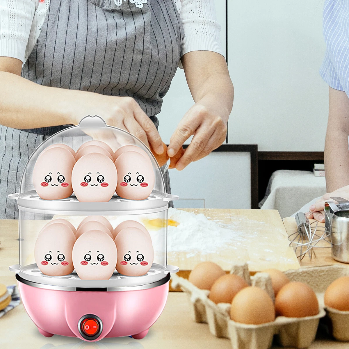 Double Layer Egg Cooker 14 Egg Capacity Electric Egg Boiler Hard Boiled Egg  E4W8