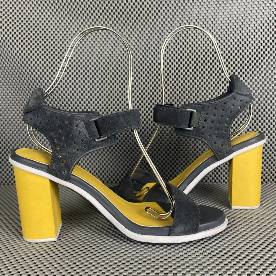 Lacoste Lonelle Heels Sandals Womens 7 Blue Yellow Strap Block Heel Open Toe - Image 3 of 4