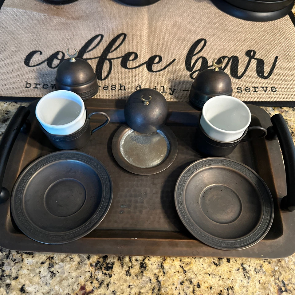 Turkish Coffee set, Copper Coffee Cup Set With Tray Handmade - Image 4 of 4
