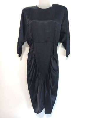 Satin Dress XS Black Witchy Gathered V Waist Y2K Vampire Goth Stevie Nick VTG