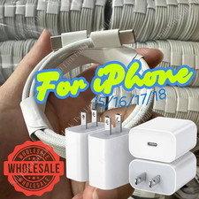 20W USB-C Wall Charger for AirPods 4/Pro 2nd/iPhone 17/15/16/18 Type-C Cord Lot