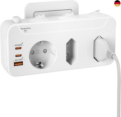 Double Plug for Sockets, USB C Sockets with Switch, Plug with Protective