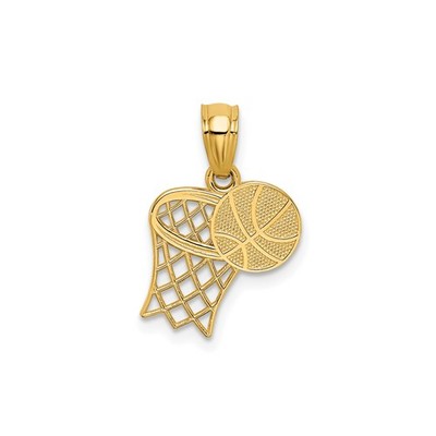 14k Gelbgold Basketball Anhänger Netz Ball Design Sport Charm für Sportler Fan