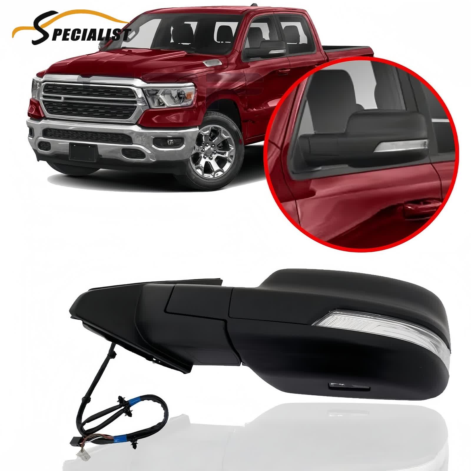 10-Pins Black Left Side Power Mirror Textured For 2019-2024 Ram 1500 68462769AB thumbnail 2