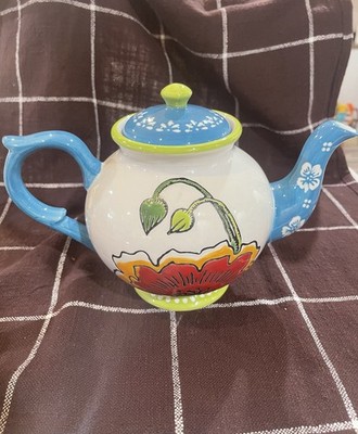 Coastline Imports Dutch Wax Ceramic Teapot Multicolor Floral Microwave Safe 7in