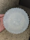 Antique Milk Glass EASTER Plate Rabbits & Cabbages Relief, Ring of Fire 9-4