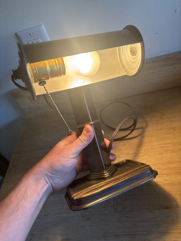 1930s 20s Brass Bankers Desk Lamp Antique Rare Art Deco Original Working - NR - Image 3 of 4