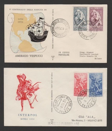 Italy 1954 lot of 3 FDC - Club ALA cachets