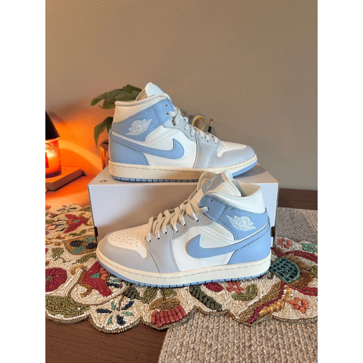 Jordan 1 Mid Psychic Blue Sail Coconut Milk W for sale | eBay