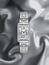 Luxury Silver Rectangle Diamond Accent Women’s Watch – Swiss Style