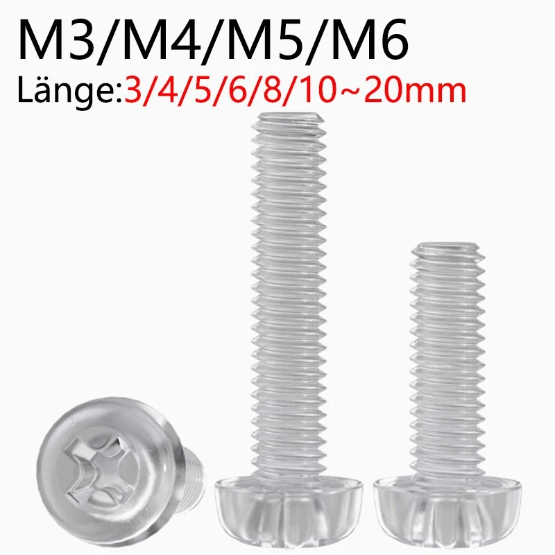 Transparentes Plastik Kreuzschlitz Kreuz Linsenkopf Hohlschrauben/Nuss M3/M4~M6 - Bild 2 von 4