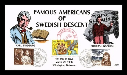 DR JIM STAMPS US COVER NEW SWEDEN LINDBERGH FDC COMBO COLLINS HAND PAINTED