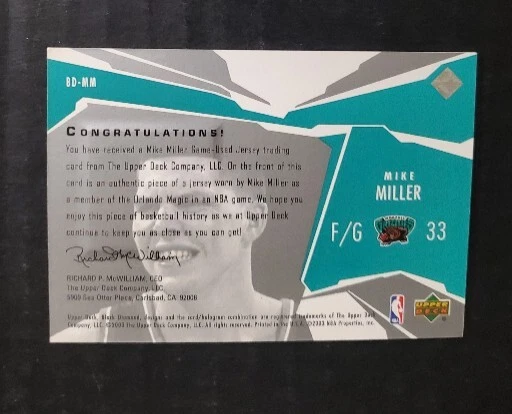 2003 Upper Deck #BD-MM Mike Miller Black Diamond Game-Used Jersey - Image 2 of 2