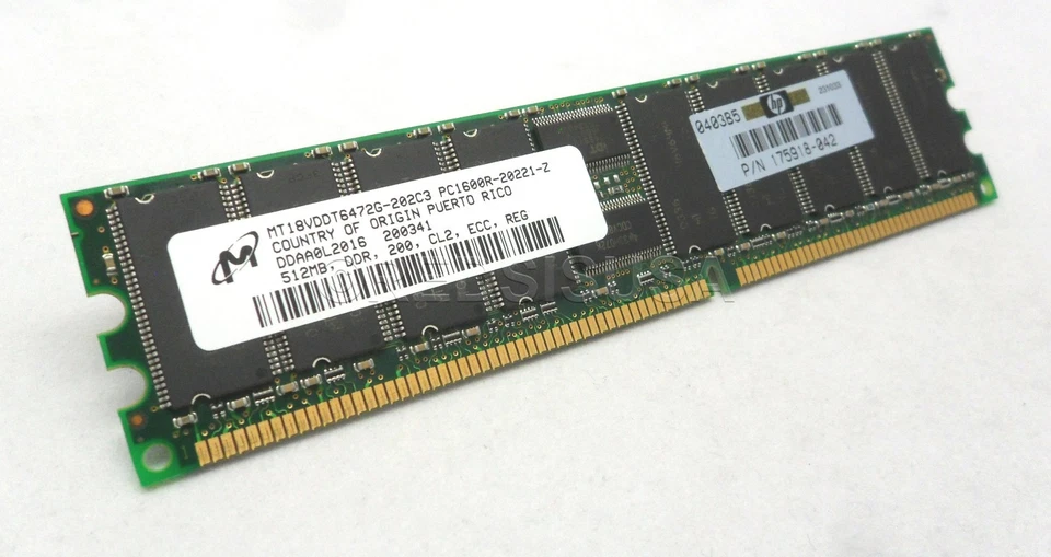 512MB 184pin PC1600 ECC DDR DIMM MT18VDDT6472G-202C3 - Image 3 of 4