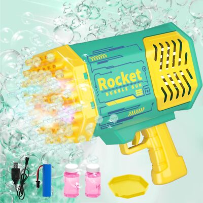 Bubble Machine Gun with Colorful Lights, Rocket Boom Bubble Blower(Green)
